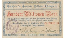 Bellheim 100 Mil.Mark+Stempel+2U-Schriften 20.09.1923 VZ-VZ+
