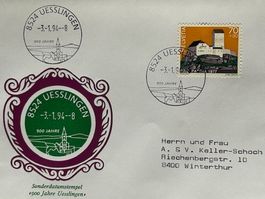 1994 Uesslingen TG Sonder-Stempel 900 Jahrfeier auf Umschlag