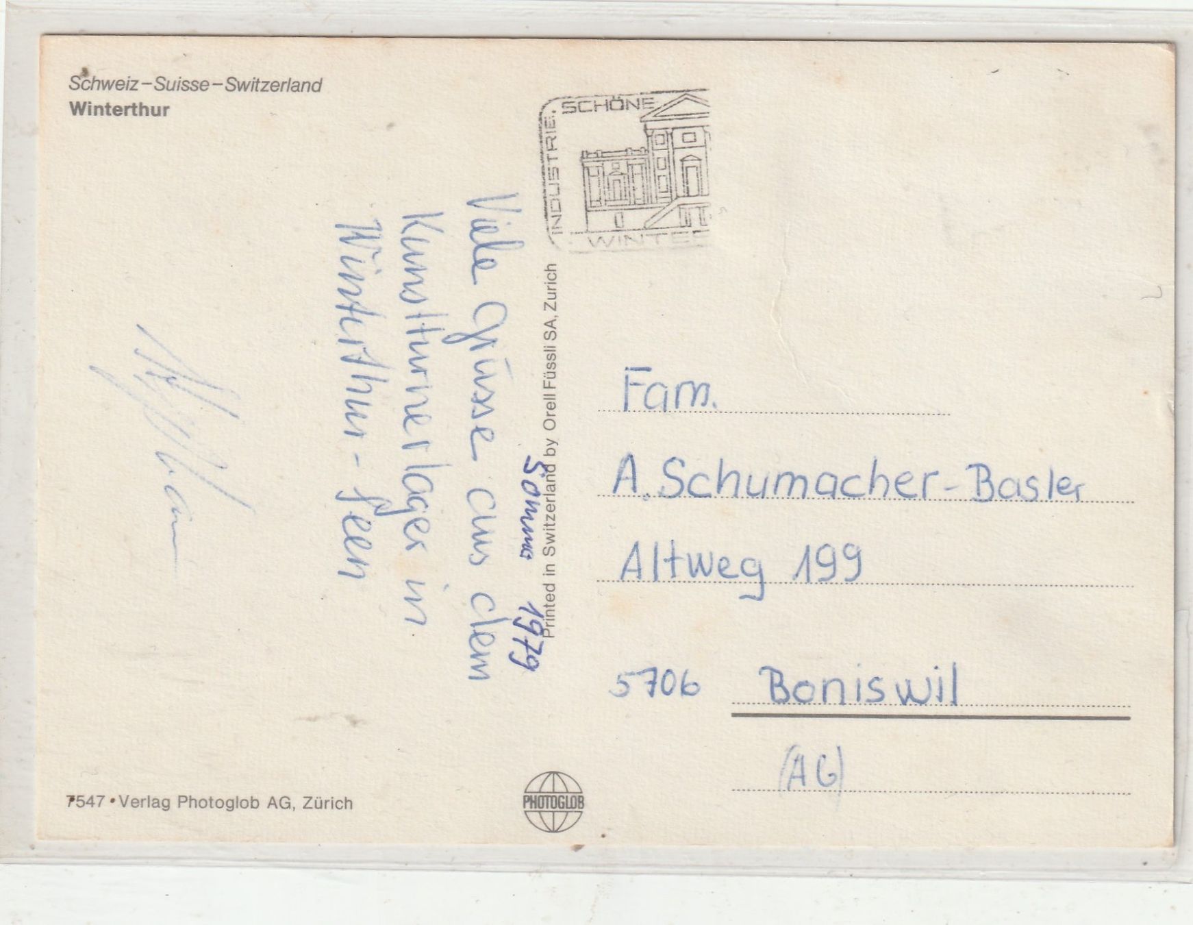 Cartoline postali: Winterthur um  1979 – Usato da Lumbrein venduto da made02 1