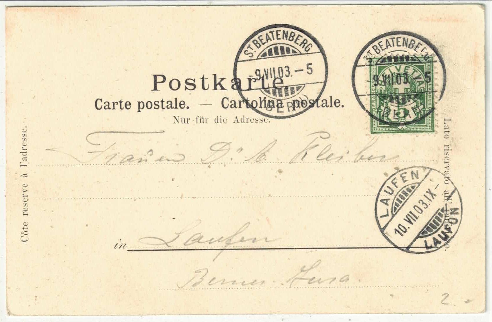 Cartoline postali: Gruss aus St. Beatenberg 1903 – Usato da Ettingen venduto da Kartenplanet 1