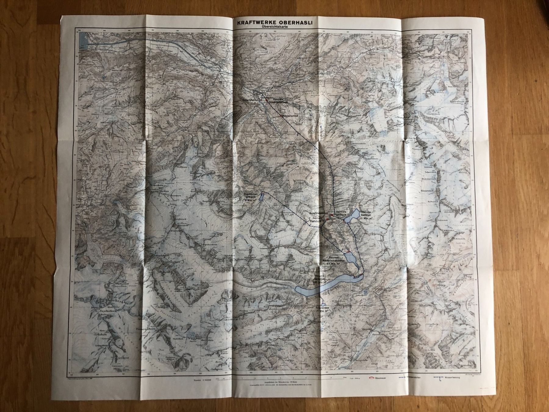 Landkarten & Atlanten: Kraftwerke Oberhasli. Übersichtskarte. 1948 – Gebraucht aus Zürich von allp