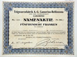 Teigwarenfabrik AG Camorino-Bellinzona - 1922