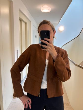 Blouson court femme marron taille 40 effet suede
