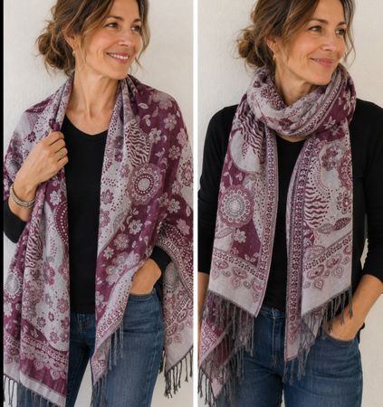 Echarpe Pashmina 55% Soie 45% motifs floraux