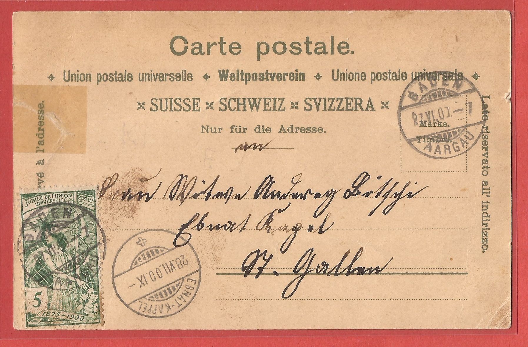 Baden Litho Belvédère Baldegg Grand Hotel 1900 Riss (Defekt) in