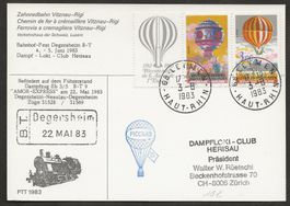 Ballon "PIICARD" Schweiz 1983 MÜRREN Luftpost ab Frankreich