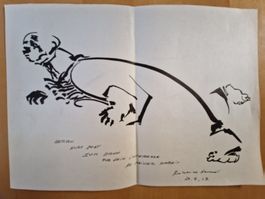 Ambrosius Humm, Original Autogramme, 4 Stück, mit Kunstwerk