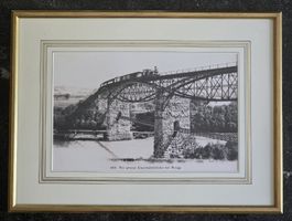 Stich, Radierung, Druck, Bild der Eisenbahnbrücke Brugg AG