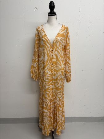 H&M Maxikleid mit Muster Gr. XS Viskose Kleid langarm beige