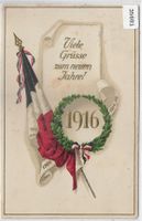Viele Grüsse z. neuen Jahre! 1916 Tricolore - Präge-Litho