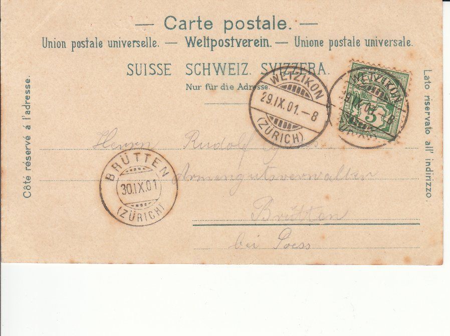 Cartoline postali: Wetzikon 1901 – Usato da Bürglen TG venduto da StampGraf 1