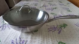 Edelstahl Wok mit Glasdeckel guter Zustand