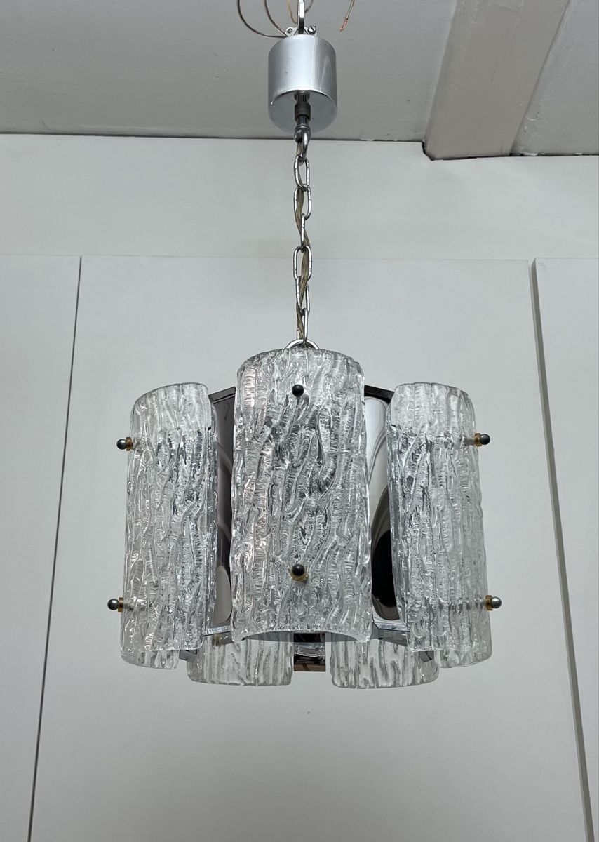 Kronleuchter & Deckenlampen: Space age Glas Hängelampe Eisglas Chrom Deckenlampe vintage – Gebraucht aus Zürich von Vintagewiesel 2