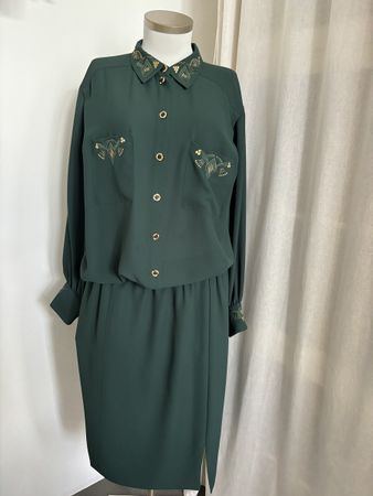 Frankenwälder Kunst-Seidenbluse grün Gold Vintage Gr. 52
