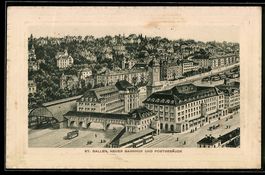 St. Gallen, Neuer Bahnhof und Postgebäu