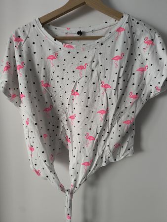 Damen T-Shirt Flamingo Print Weiss Grösse S