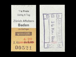 Zürich Affoltern Baden Otelfingen SBB Edmondsonsches Billett