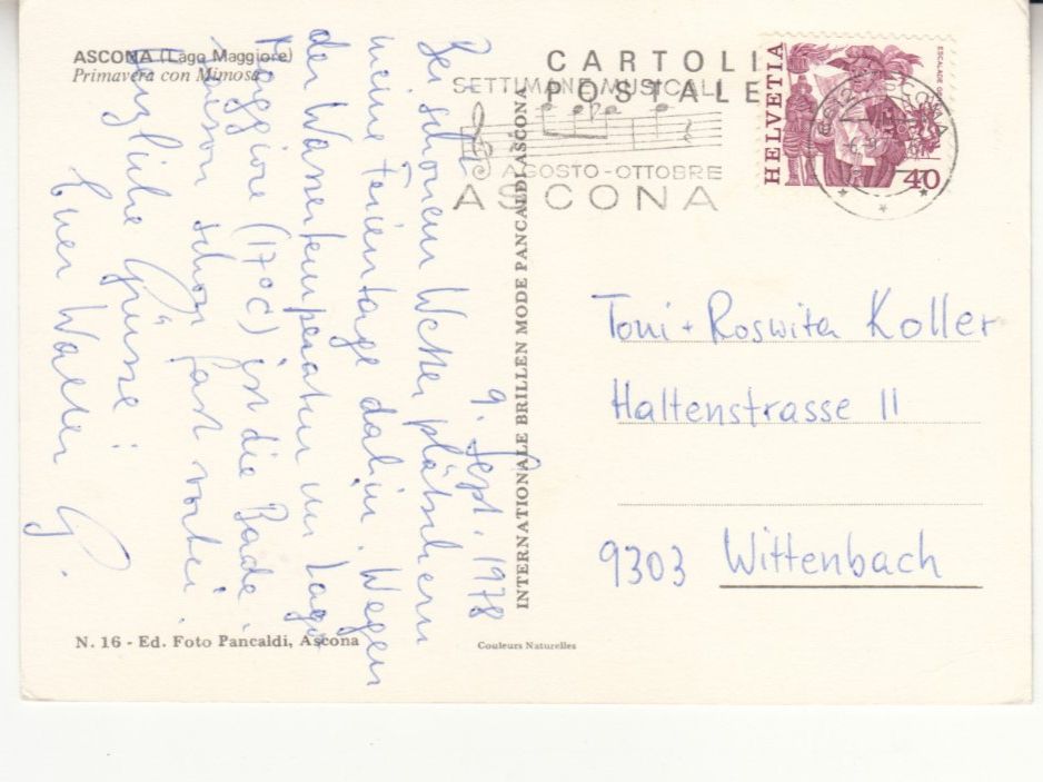 Ansichtskarten: Ascona 1978 – Gebraucht aus Bürglen TG von StampGraf 1