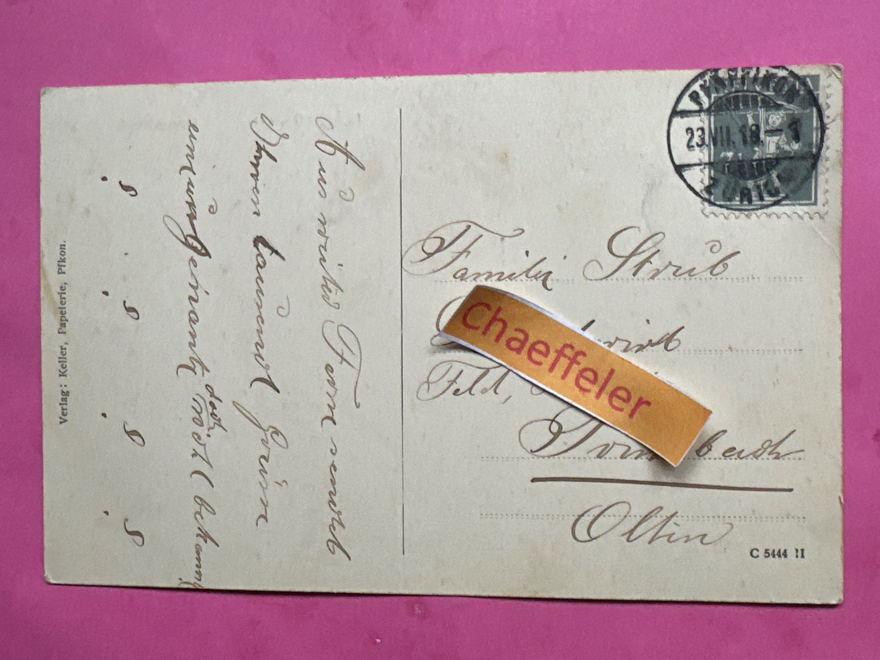 Cartoline postali: 1918 Pfäffikon, Zch. Bahnhofstrasse – Usato da Zürich venduto da Chaeffeler 1