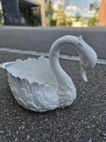 Edle Schwanen-Schale aus Keramik – Vintage Jardinière Weiss