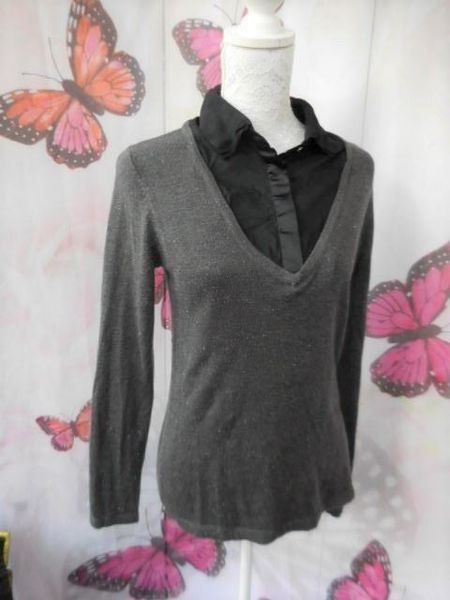 Maglioni & Felpe: Gr. 36 leichter Pulli braun Glitzerfaden integrierter Bluse – Usato da Basel venduto da FRAU.ZAUBER.MOND 2