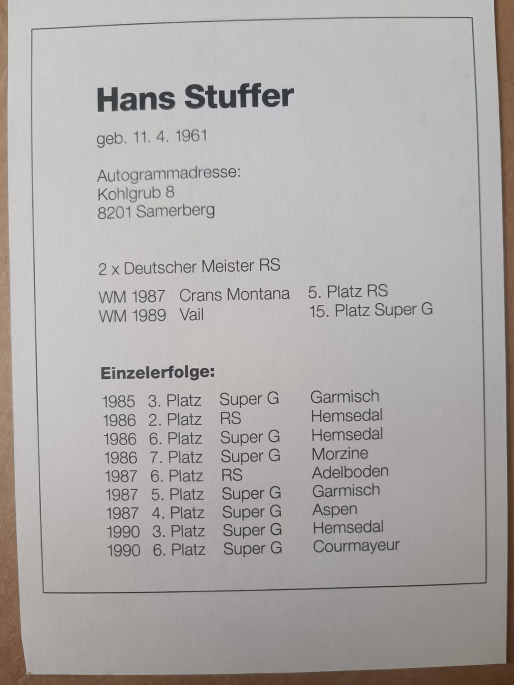 Autografi: Hans Stuffer-  handsigniert – Usato da Menziken venduto da Autogramme 1