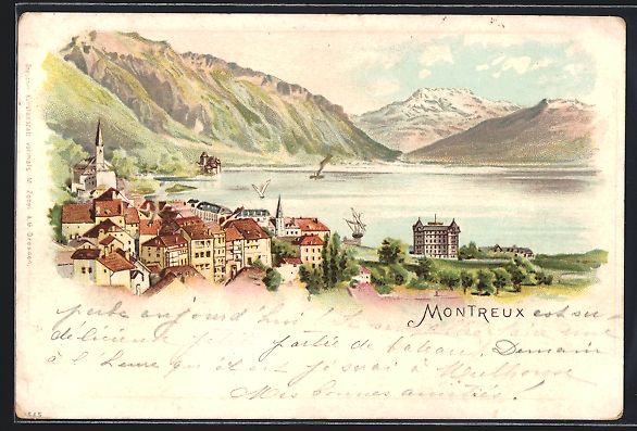 Ansichtskarten: Litho Montreux, Panorama mit Bergen – Gebraucht aus Berlin von bartko-reher