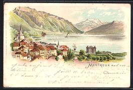 Litho Montreux, Panorama mit Bergen