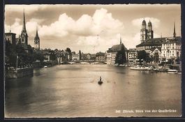 AK Zürich, Blick von der Quaibrücke