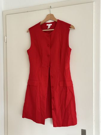 Red Linen Blend Vest Dress Size S 