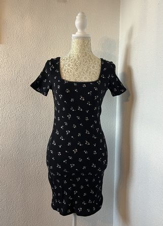 Black mini dress w/ floral details
