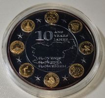 versilberte Medaille 40 mm PP, 10 Jahre Euro - Slowenien