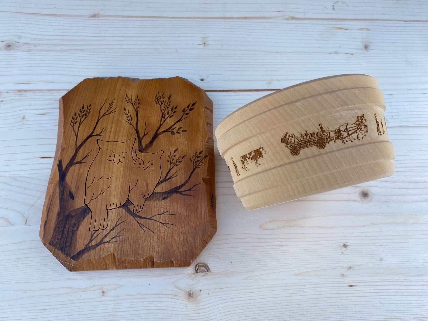 Campanacci mucche: schöne Wanddecko Eule und Zuckerdose aus Holz – Usato da Feldbach venduto da Olive1 1