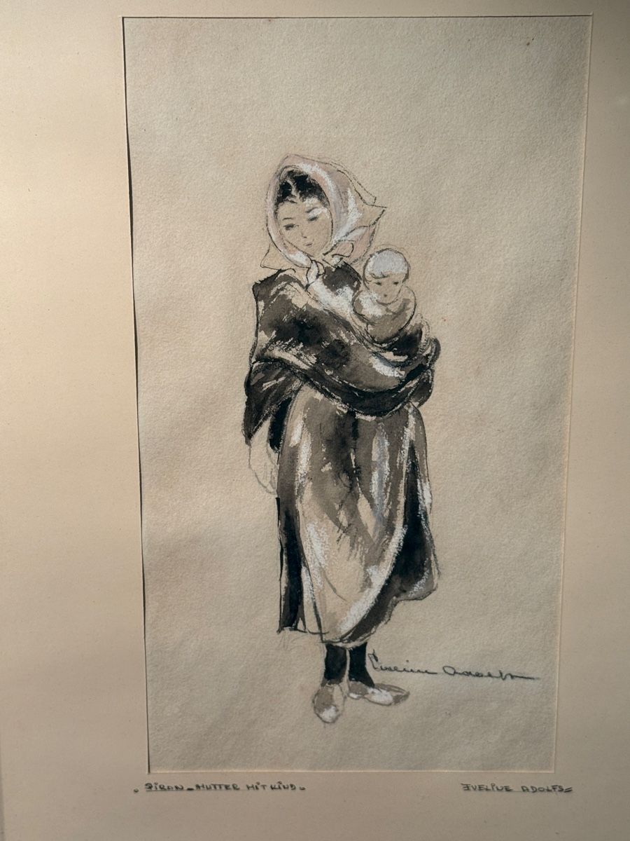 Grafica & Litografie: Antike Lithografie Eveline Adolfs Mutter mit Kind gerahmt  – Usato da schaffhausen venduto da VintAntik_1980 2