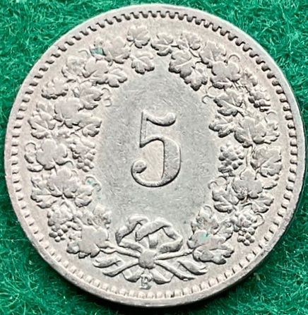 Alle Münzen: Pièce de 5 ct suisse 1907 – Gebraucht aus Plan-les-Ouates von gab_cgf6 1