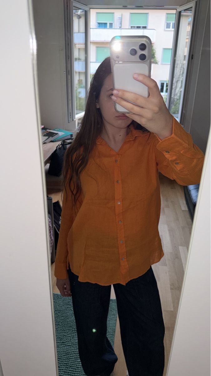 Massimo Dutti Camicette: MASSIMO DUTTI ORANGE LINEN SHIRT – Nuovo (secondo la descrizione) da Genève venduto da yav_9r9f
