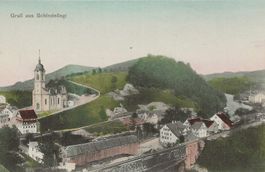 Schindellegi SZ Kirche Holz- + Bahnbrücke Steinbruch ca.1920