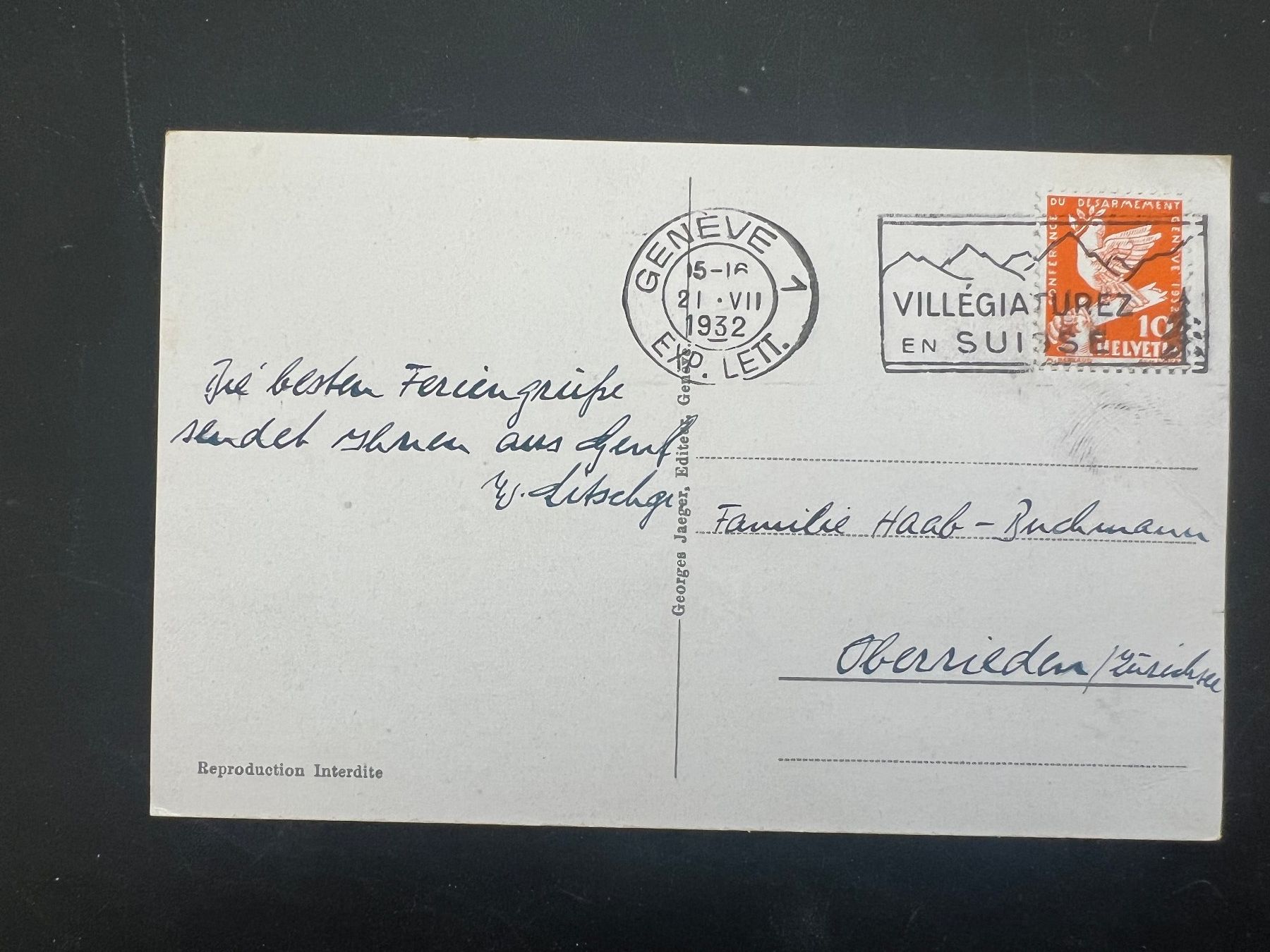 Cartoline postali: Genf 1932 Ansichtskarte    (V287) – Usato da Hinwil venduto da Sidi4 1