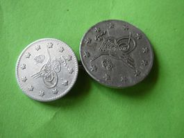 Osmanisches Reich AH 1293, 2 kleine Silbermünzen als Schmuck