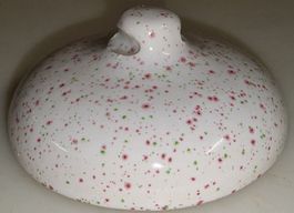 Keramik Zuckerdosen? Deckel weiss rosa grün getupft ca 9cm