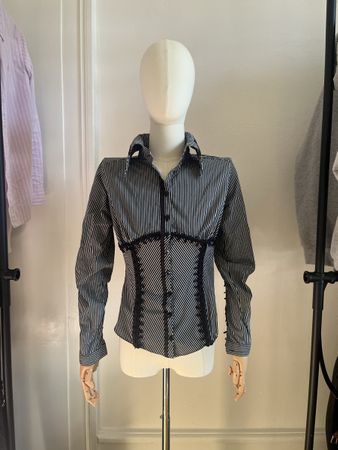 Vintage Chic Striped Blouse with Corset Details - Size Small