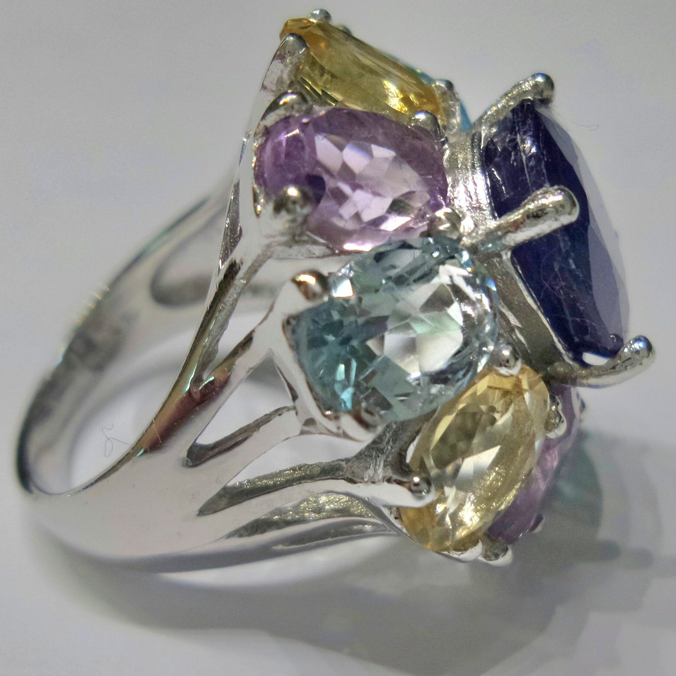 Anelli: Blumen Design Ring mit bunten Edel Steinen Silber neu – Nuovo (secondo la descrizione) da Zürich venduto da Bieter04 7
