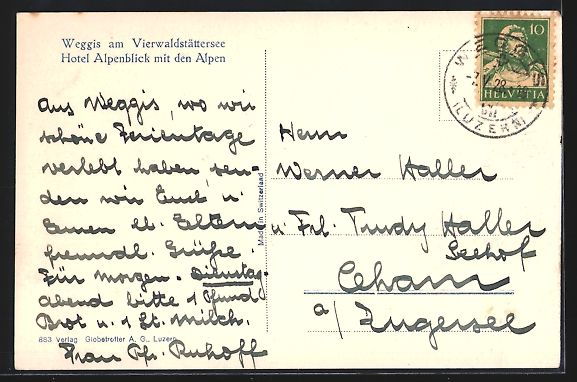Ansichtskarten: Weggis /Vierwaldst. See, Hotel Alpenblic – Gebraucht aus Berlin von bartko-reher 1