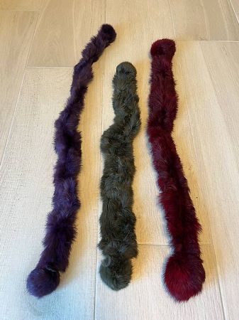 Lot de 3 cols en fourrure de lapin violet, vert et bordeaux