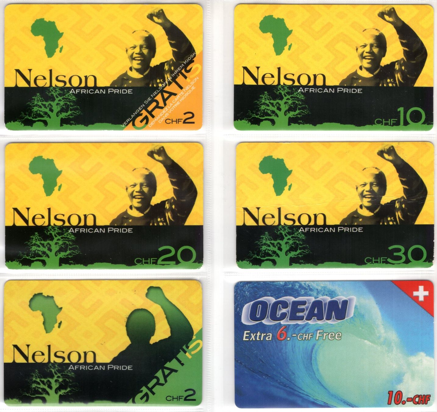 Schede telefoniche: Nelson / OCEAN - 6 seltene schweizer Prepaid Telefonkarten – Usato da Eglisau venduto da Chperfins