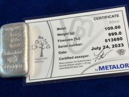100 g Silberbarren 999 Silber