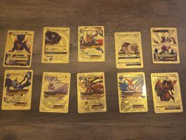 10 Gold Pokémon Karten – inoffiziell – Fan Art – Set