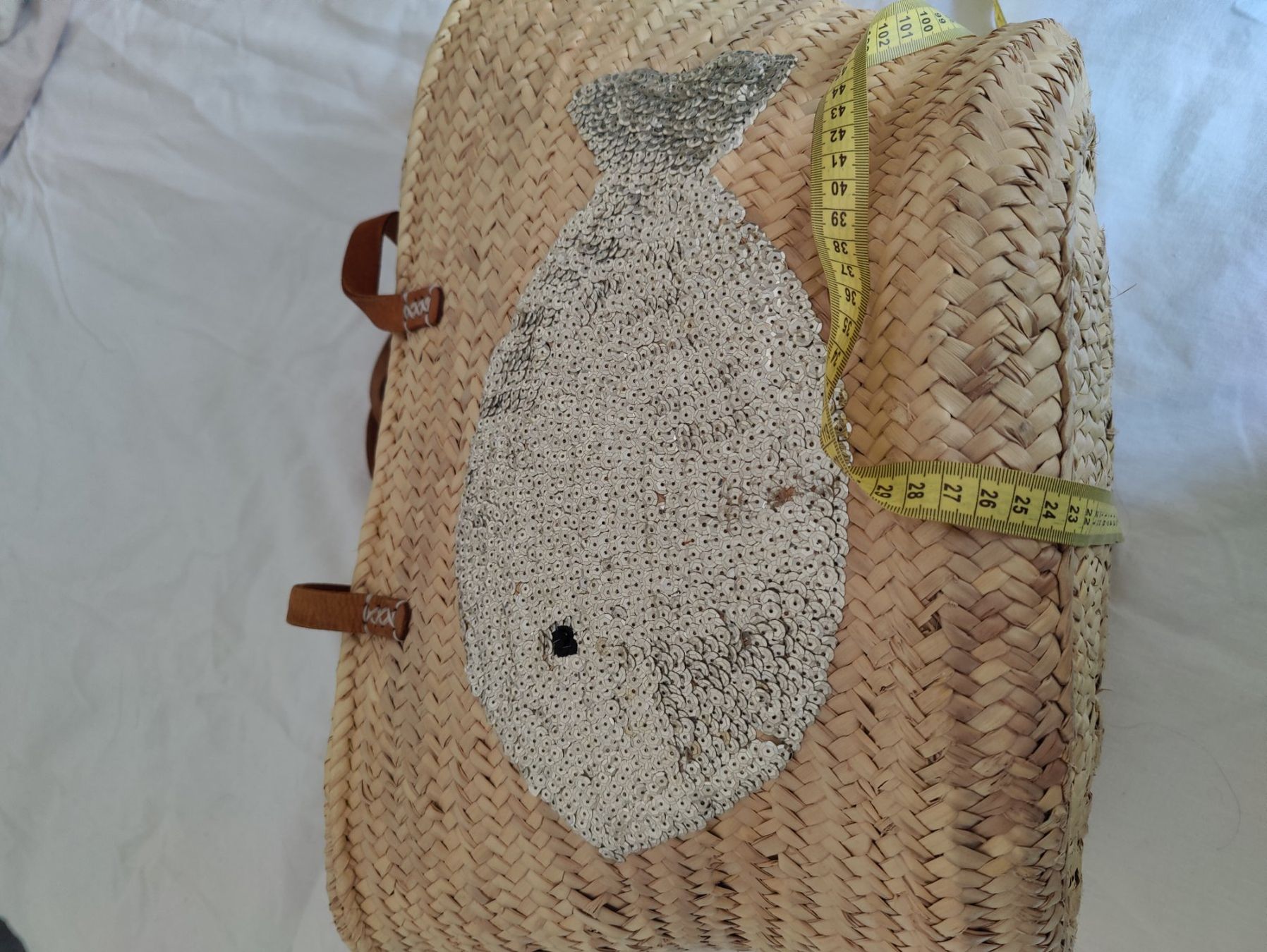 Taschen für Damen: Beach Sequin fish straw basket leather straps cotton liner – Gebraucht aus Geneve von readycat 6