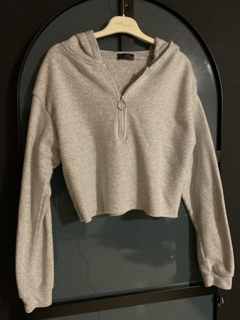 Grauer Crop-Hoodie mit Reissverschluss, Grösse S