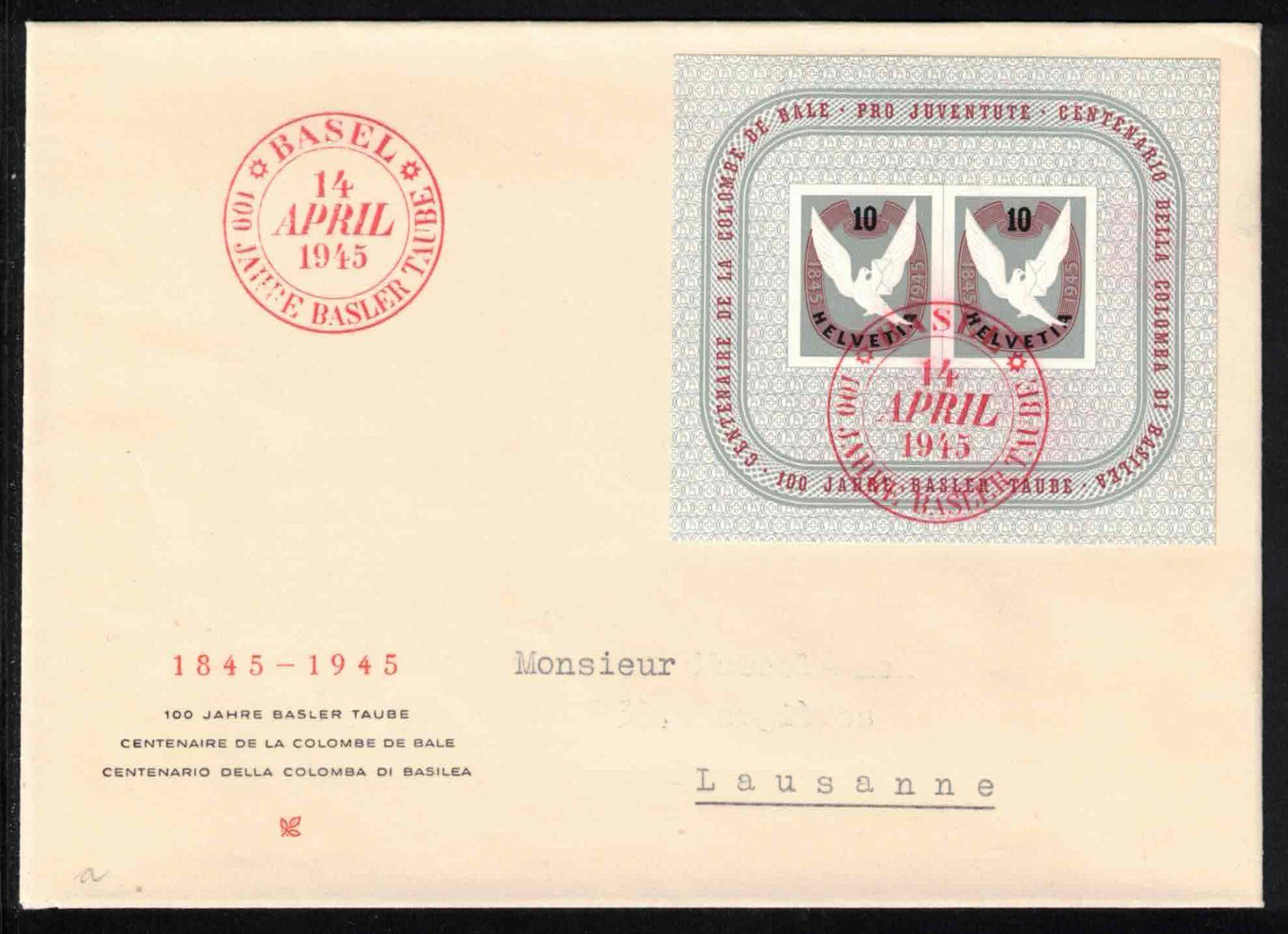 Tutti i francobolli: 1945 Basler Taube Block W23 auf FDC – Nuovo (secondo la descrizione) da Nuglar venduto da Stamp88